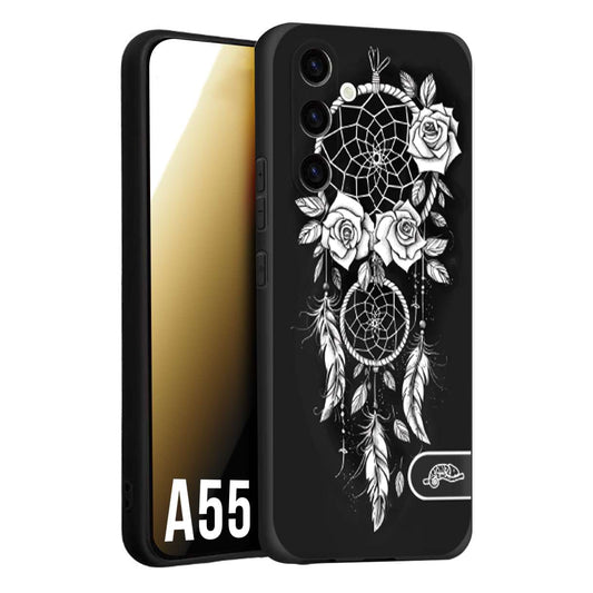 CUSTOMIZZA - Custodia cover nera morbida in tpu compatibile per Samsung A55 5G acchiappasogni dreamcatcher black and white bianco a rilievo disegnato tattoo tatuaggio