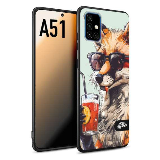 CUSTOMIZZA - Custodia cover nera morbida in tpu compatibile per Samsung A51 estate disegnata cocktails animali simpatici fox volpe negroni