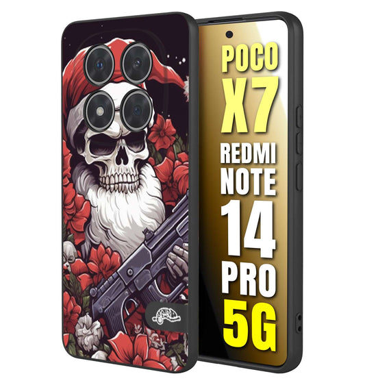 CUSTOMIZZA - Custodia cover nera morbida in tpu compatibile per Xiaomi Redmi Note 14 PRO 5G teschio natale santa claus fiori tattoo disegnato