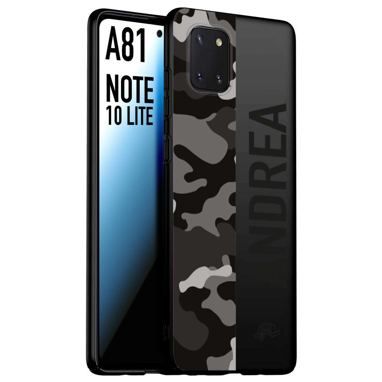 CUSTOMIZZA - Custodia cover nera morbida in tpu compatibile per Samsung A81 - Note 10 Lite camouflage mimetico militare personalizzata nome