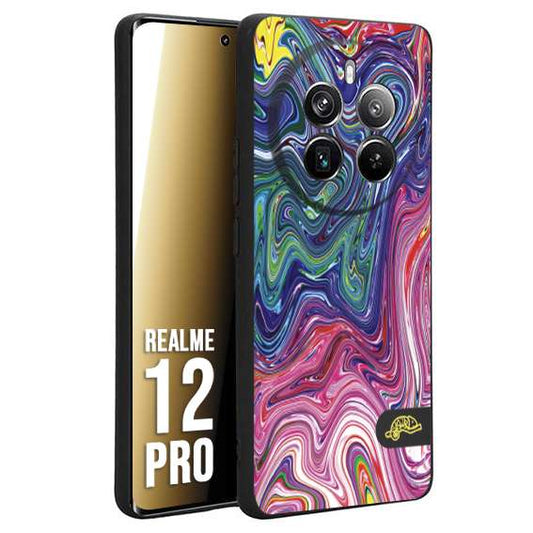 CUSTOMIZZA - Custodia cover nera morbida in tpu compatibile per Realme 12 PRO colorata fantasia vortice marmo arcobaleno rosa blu fucsia