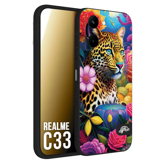 CUSTOMIZZA - Custodia cover nera morbida in tpu compatibile per Oppo Realme C33 astratti donna flower fantasia leopardo ghepardo animali colorati