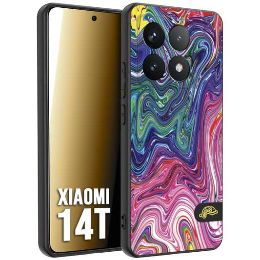 CUSTOMIZZA - Custodia cover nera morbida in tpu compatibile per Xiaomi 14T colorata fantasia vortice marmo arcobaleno rosa blu fucsia