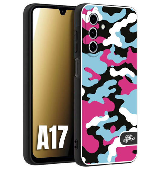 CUSTOMIZZA - Custodia cover nera morbida in tpu compatibile per Samsung A17 camouflage mimetico militare fucsia celeste