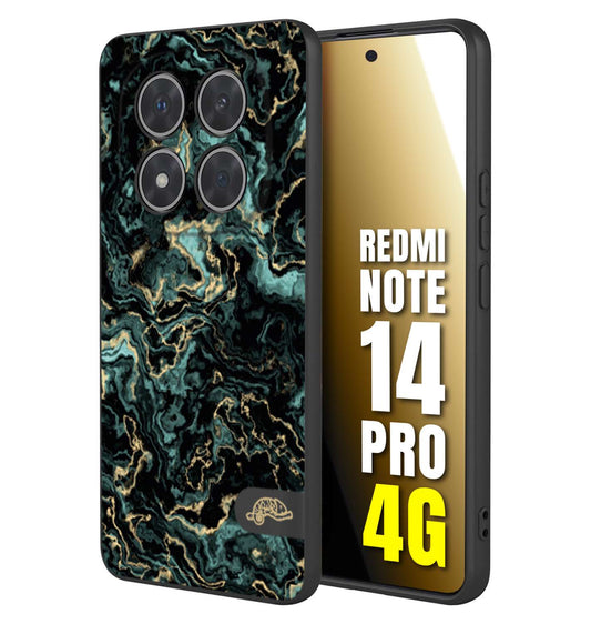 CUSTOMIZZA - Custodia cover nera morbida in tpu compatibile per Xiaomi Redmi Note 14 PRO 4G effetto marmo marble verde green venature dorato pietra