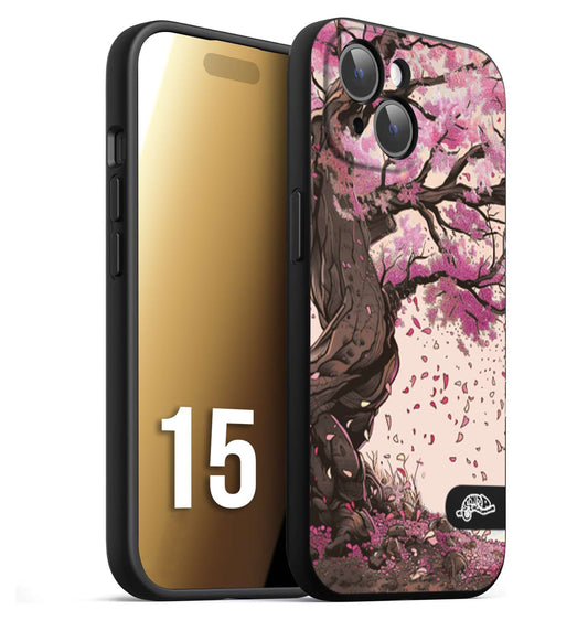 CUSTOMIZZA - Custodia cover nera morbida in tpu compatibile per iPhone 15 giapponese colori morbidi fiori di ciliegio rosa disegnata