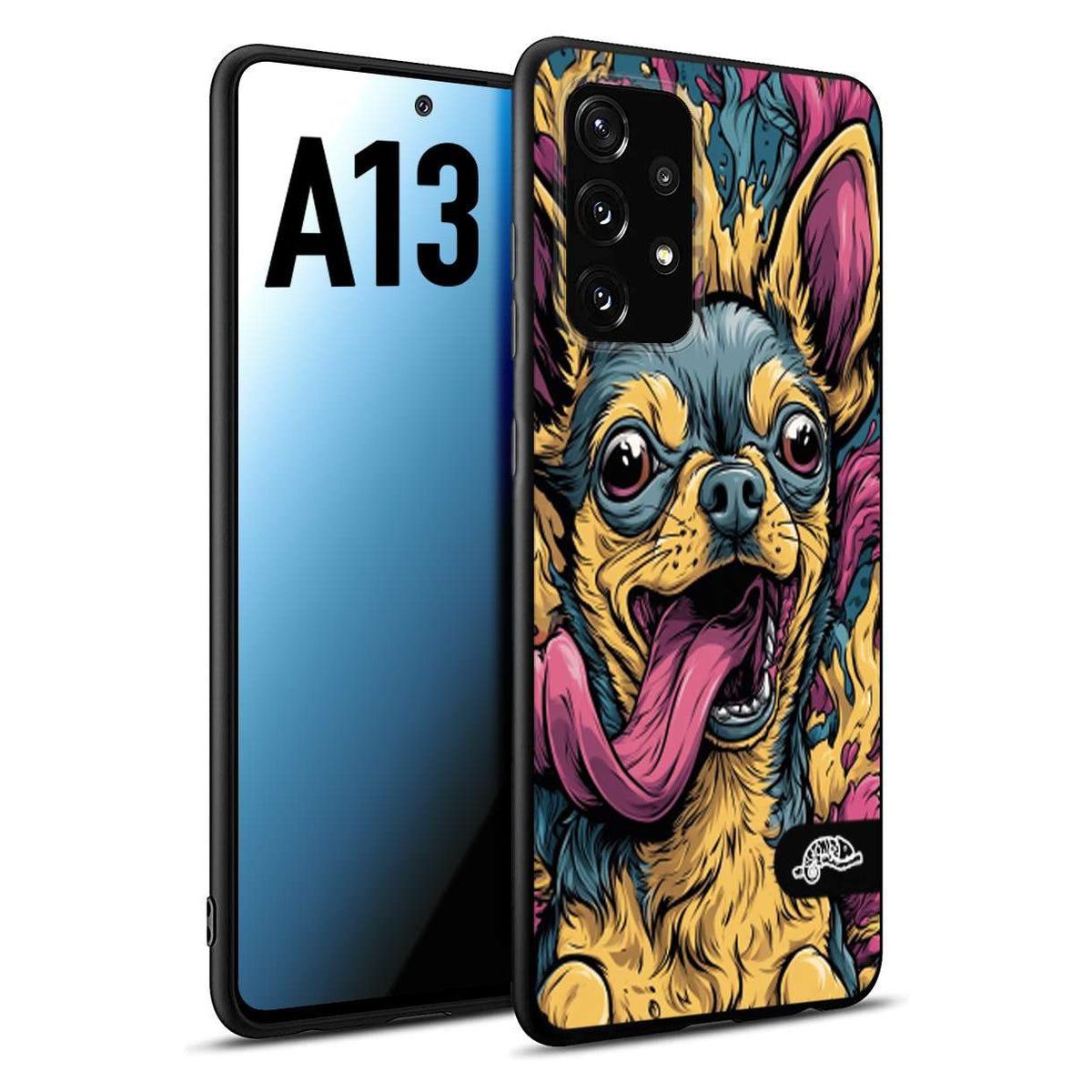 CUSTOMIZZA - Custodia cover nera morbida in tpu compatibile per Samsung A13 Chihuahua illustrazione cane pop art cane street art cartone animato