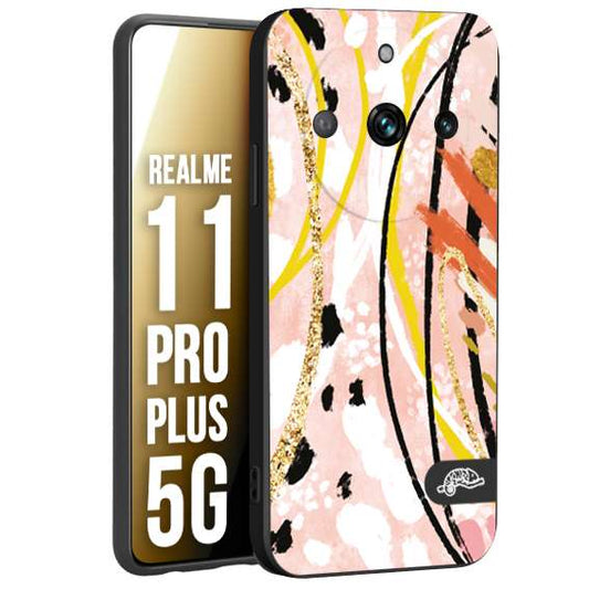 CUSTOMIZZA - Custodia cover nera morbida in tpu compatibile per Oppo Realme 11 PRO PLUS 5G fiori astratti donna zebrato leopardato fantasia dorata gialla rosa colorata