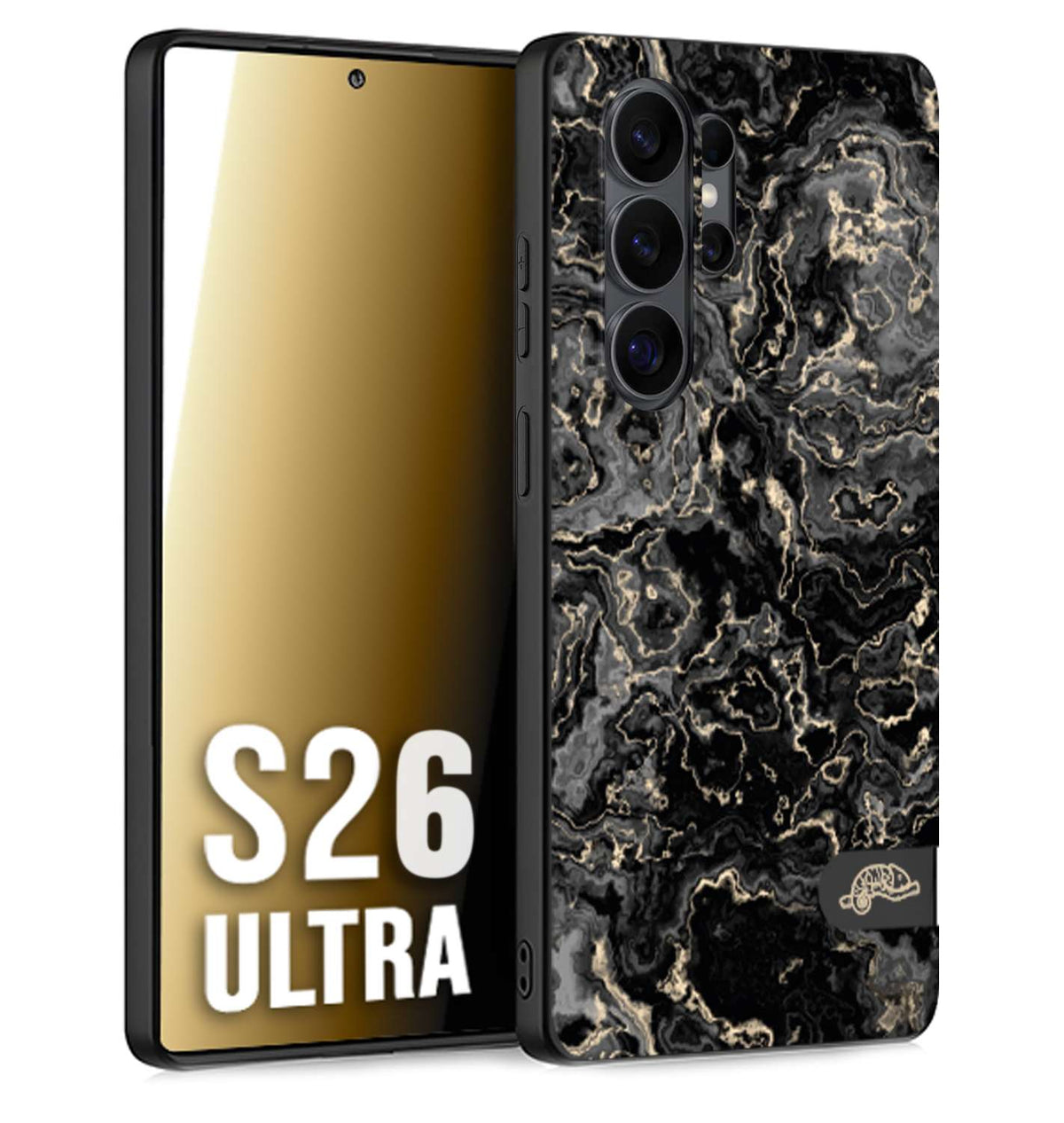 CUSTOMIZZA - Custodia cover nera morbida in tpu compatibile per Samsung S26 ULTRA effetto marmo marble nero black venature dorato pietra