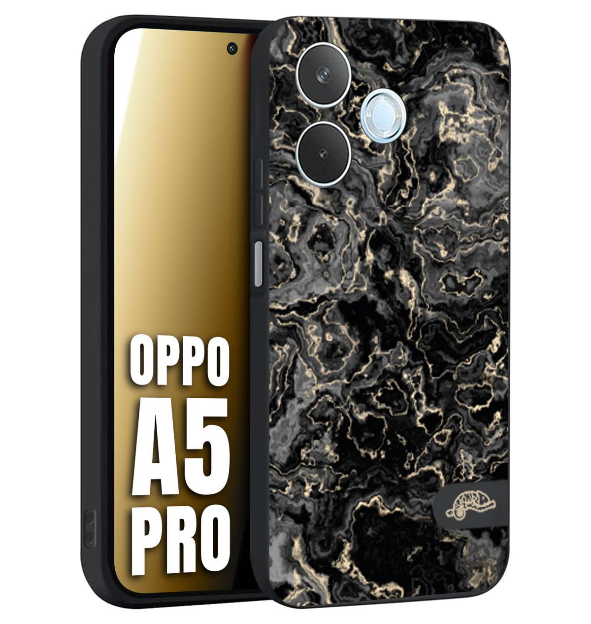 CUSTOMIZZA - Custodia cover nera morbida in tpu compatibile per Oppo A5 PRO effetto marmo marble nero black venature dorato pietra