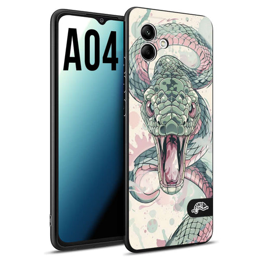CUSTOMIZZA - Custodia cover nera morbida in tpu compatibile per Samsung A04 snake pink green serpente tatuaggio tattoo disegnato a mano