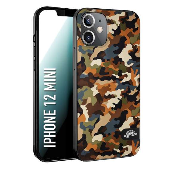 CUSTOMIZZA - Custodia cover nera morbida in tpu compatibile per iPhone 12 MINI camouflage mimetico militare moderno blu marrone beige