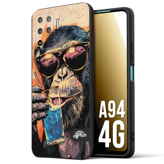 CUSTOMIZZA - Custodia cover nera morbida in tpu compatibile per Oppo A94 4G estate disegnata cocktails animali simpatici scimmia monkey negroni