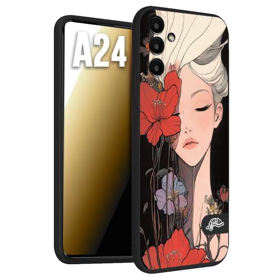 CUSTOMIZZA - Custodia cover nera morbida in tpu compatibile per Samsung A24 woman flower Fantasia Floreale Design Donna e Fiori, Retro Artistico