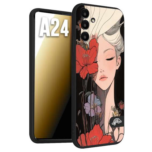 CUSTOMIZZA - Custodia cover nera morbida in tpu compatibile per Samsung A24 woman flower Fantasia Floreale Design Donna e Fiori, Retro Artistico