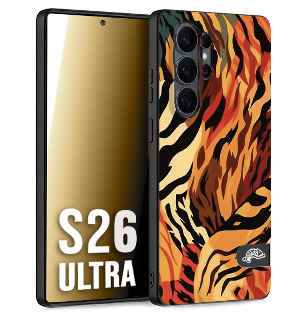 CUSTOMIZZA - Custodia cover nera morbida in tpu compatibile per Samsung S26 ULTRA leopardato maculato tigrato tiger colorata gialla rossa arancio