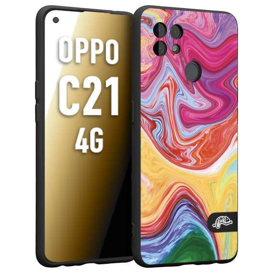 CUSTOMIZZA - Custodia cover nera morbida in tpu compatibile per Realme C21 4G colorata fantasia vortice marmo onde verde fucsia gialla
