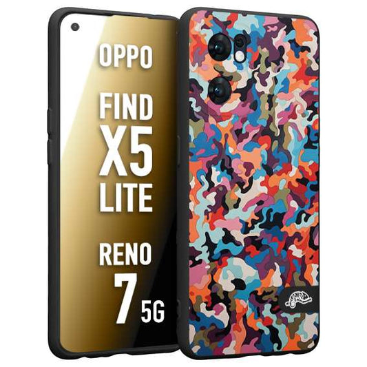 CUSTOMIZZA - Custodia cover nera morbida in tpu compatibile per Oppo Reno 7 - Find X5 LITE camouflage mimetico militare moderno blu arancio rosa