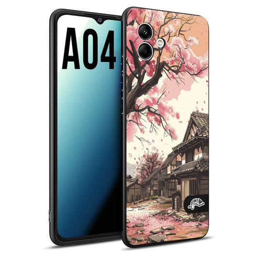 CUSTOMIZZA - Custodia cover nera morbida in tpu compatibile per Samsung A04 casa giapponese rosa ciliegio in fiore disegnata tattoo