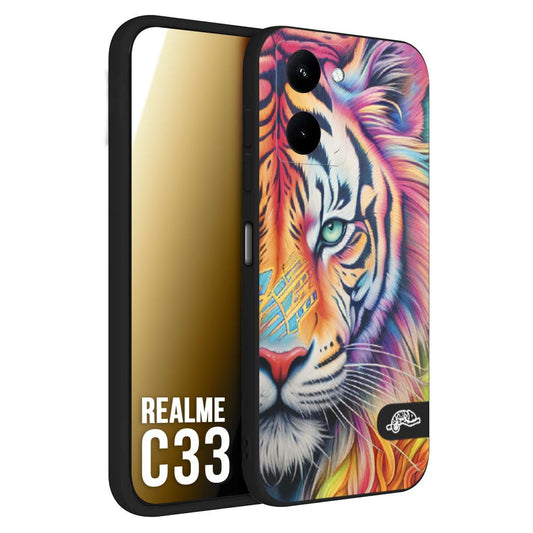 CUSTOMIZZA - Custodia cover nera morbida in tpu compatibile per Realme C33 animali color tigre tiger viso colori vibranti disegnato schizzo
