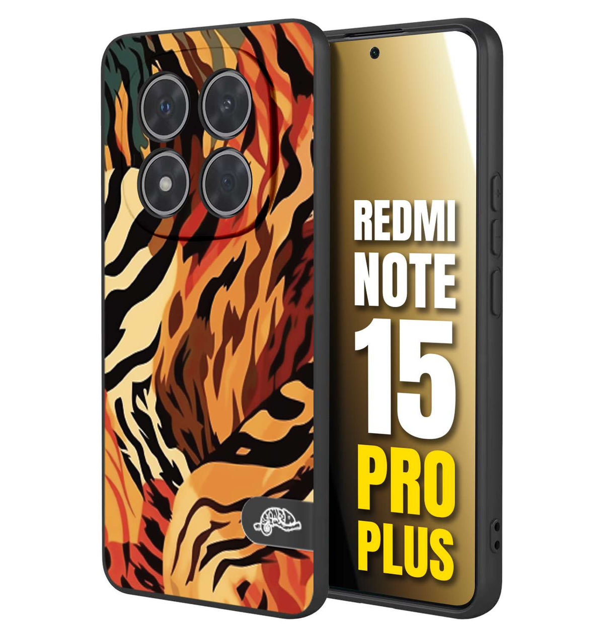 CUSTOMIZZA - Custodia cover nera morbida in tpu compatibile per Xiaomi Redmi Note 15 PRO PLUS leopardato maculato tigrato tiger colorata gialla rossa arancio