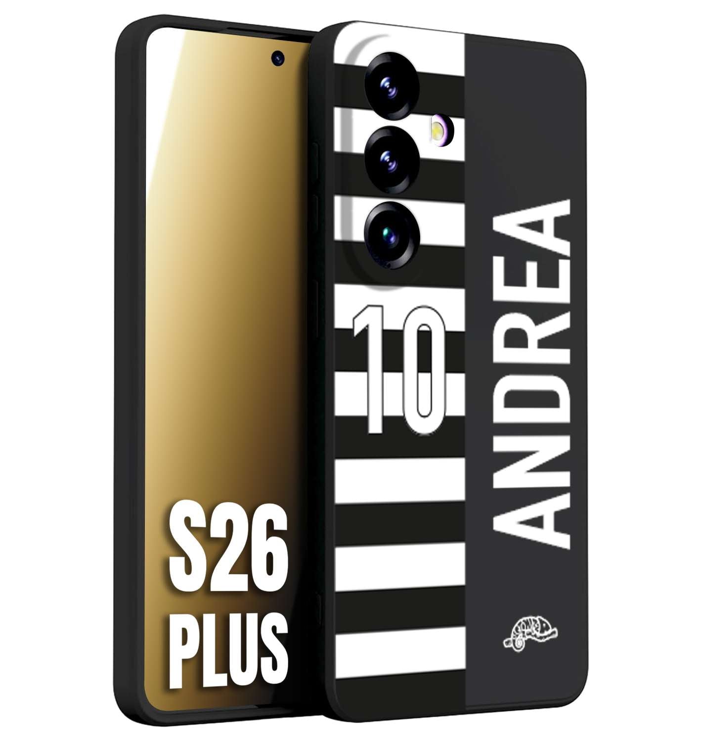 CUSTOMIZZA - Custodia cover nera morbida in tpu compatibile per Samsung S26 PLUS personalizzata calcio football nome e numero calciatori bianconera