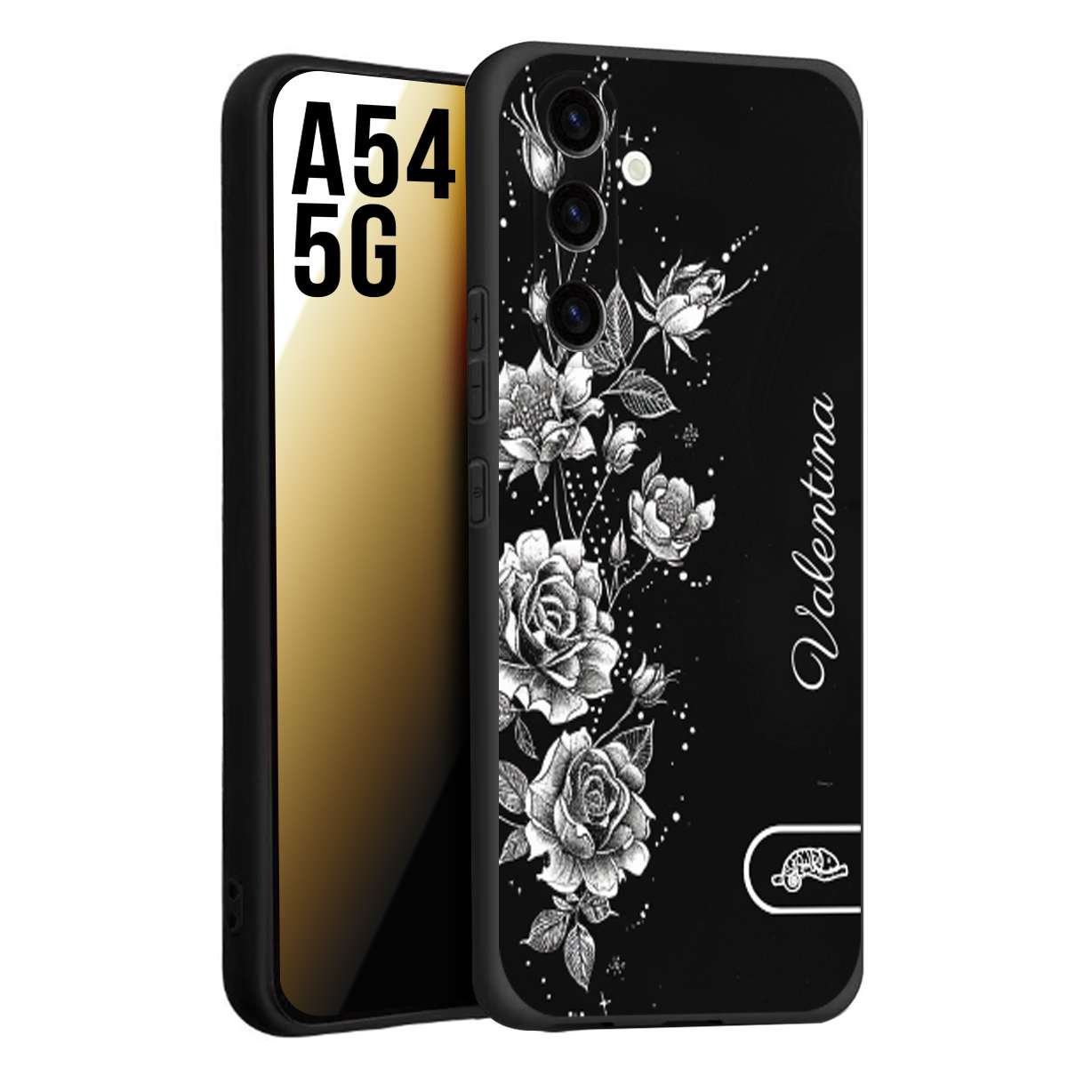 CUSTOMIZZA - Custodia cover nera morbida in tpu compatibile per Samsung A54 5G a rilievo soft touch personalizzata nome rose fiori donna