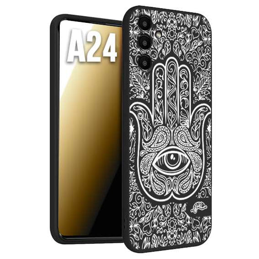 CUSTOMIZZA - Custodia cover nera morbida in tpu compatibile per Samsung A24 mano di fatima effetto rilievo mandala donna