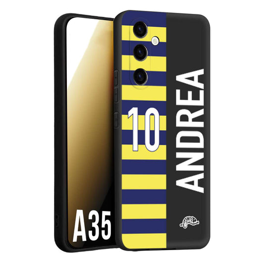 CUSTOMIZZA - Custodia cover nera morbida in tpu compatibile per Samsung A35 5G personalizzata calcio football nome e numero calciatori giallo blu