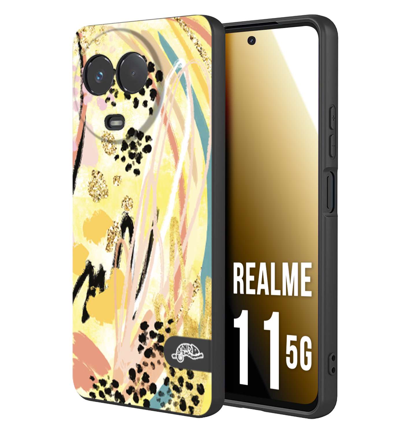 CUSTOMIZZA - Custodia cover nera morbida in tpu compatibile per Realme 11 5G astratti donna flower fantasia estate gialla rosa leopardata