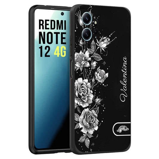 CUSTOMIZZA - Custodia cover nera morbida in tpu compatibile per Xiaomi Redmi Note 12 4G a rilievo soft touch personalizzata nome rose fiori donna