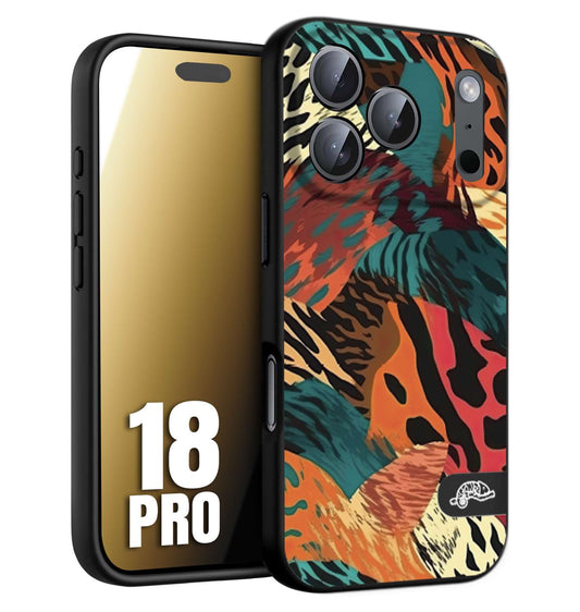 CUSTOMIZZA - Custodia cover nera morbida in tpu compatibile per iPhone 18 PRO leopardato tigrato tiger colorata summer arancio verde fucsia