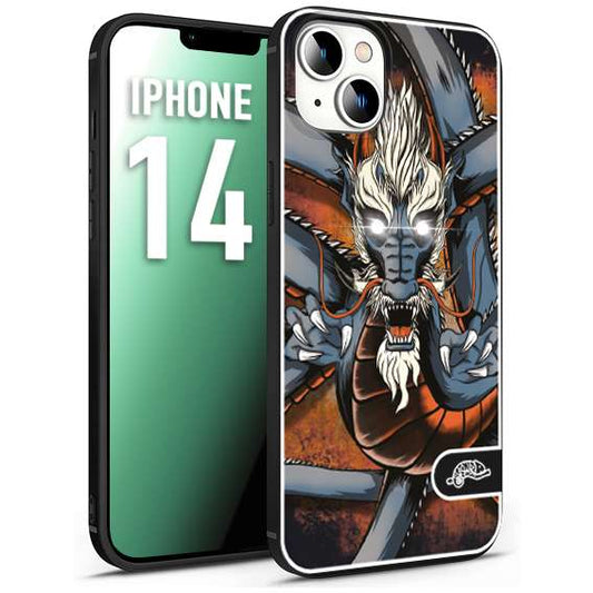 CUSTOMIZZA - Custodia cover nera morbida in tpu compatibile per iPhone 14 drago giapponese tattoo japan dragon