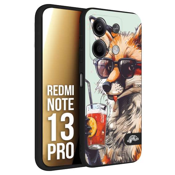 CUSTOMIZZA - Custodia cover nera morbida in tpu compatibile per Xiaomi Redmi Note 13 PRO estate disegnata cocktails animali simpatici fox volpe negroni