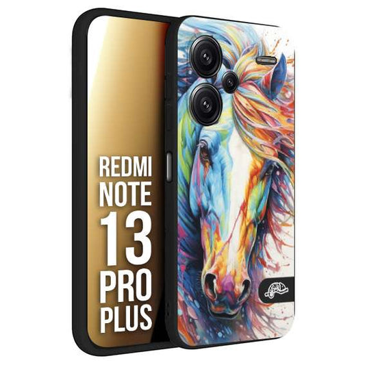 CUSTOMIZZA - Custodia cover nera morbida in tpu compatibile per Xiaomi Redmi Note 13 PRO PLUS animali color cavallo horse viso colori vibranti disegnato schizzo