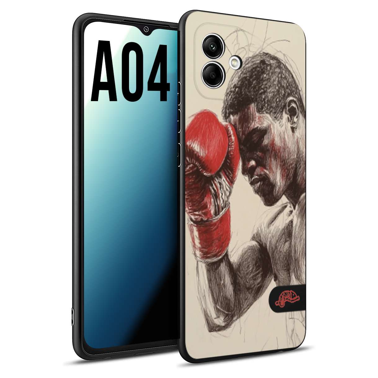 CUSTOMIZZA - Custodia cover nera morbida in tpu compatibile per Samsung A04 pugilato pugili disegno tattoo guantoni boxer pesi massimi