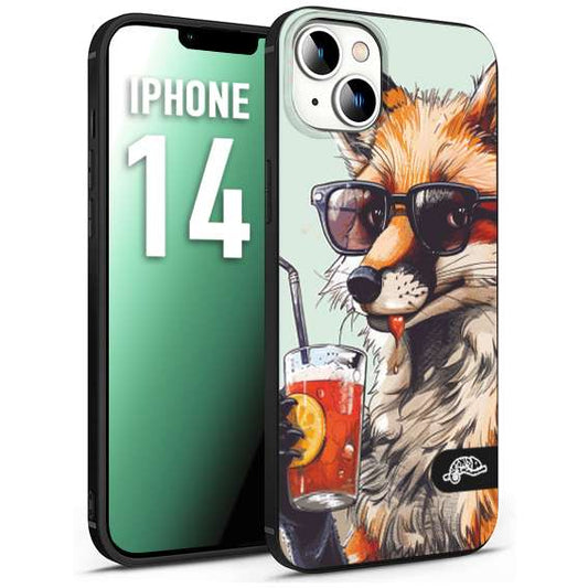 CUSTOMIZZA - Custodia cover nera morbida in tpu compatibile per iPhone 14 estate disegnata cocktails animali simpatici fox volpe negroni