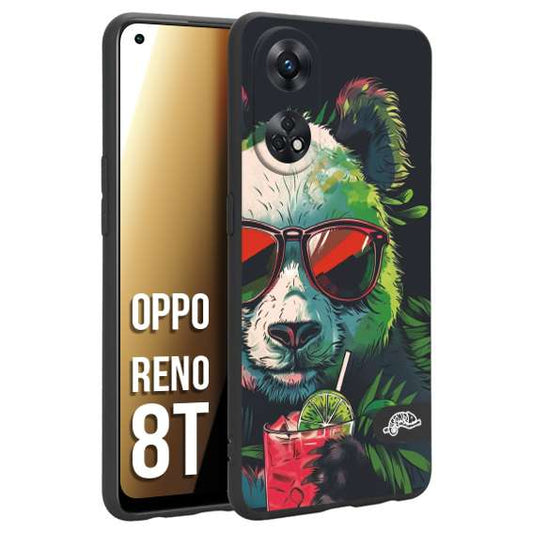 CUSTOMIZZA - Custodia cover nera morbida in tpu compatibile per Oppo Reno 8T estate disegnata cocktails animali simpatici panda mojito