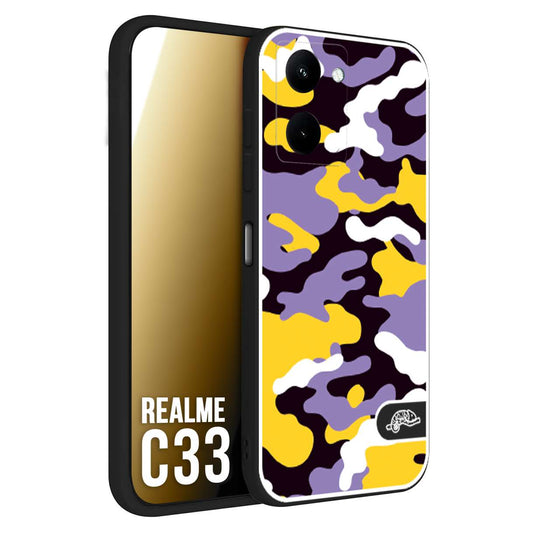 CUSTOMIZZA - Custodia cover nera morbida in tpu compatibile per Oppo Realme C33 camouflage mimetico militare viola lilla giallo