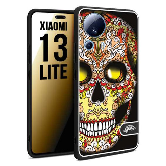 CUSTOMIZZA - Custodia cover nera morbida in tpu compatibile per Xiaomi 13 LITE teschio messicano Mexican skull giallo rosso arancio