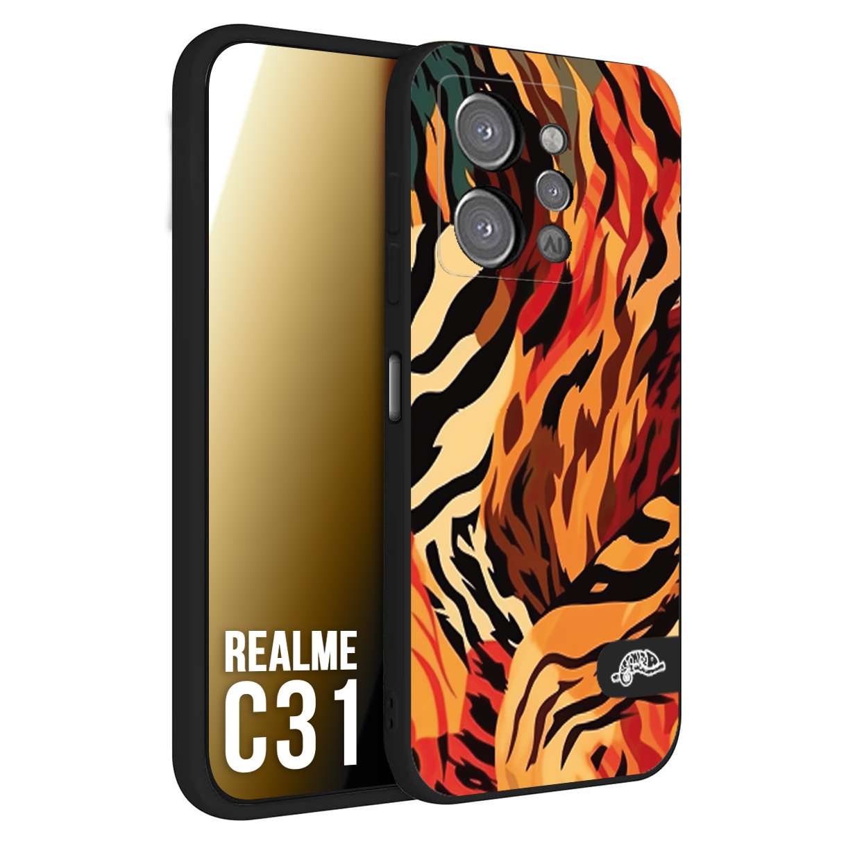 CUSTOMIZZA - Custodia cover nera morbida in tpu compatibile per Oppo Realme C31 leopardato maculato tigrato tiger colorata gialla rossa arancio