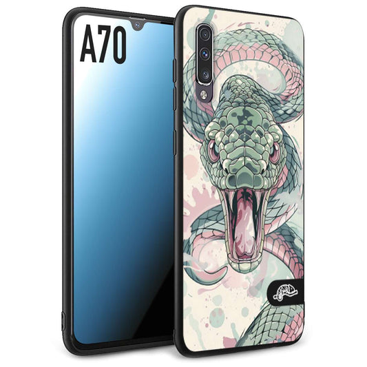CUSTOMIZZA - Custodia cover nera morbida in tpu compatibile per Samsung A70 snake pink green serpente tatuaggio tattoo disegnato a mano