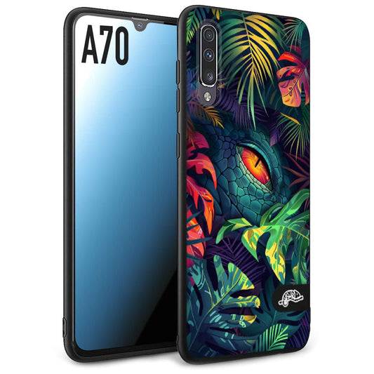 CUSTOMIZZA - Custodia cover nera morbida in tpu compatibile per Samsung A70 animali color giungla tropicale occhio di coccodrillo alligatore disegnato