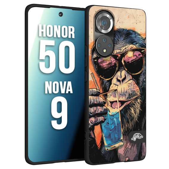 CUSTOMIZZA - Custodia cover nera morbida in tpu compatibile per Huawei Nova 9 - Honor 50 estate disegnata cocktails animali simpatici scimmia monkey negroni