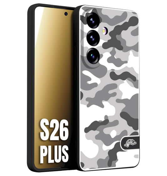 CUSTOMIZZA - Custodia cover nera morbida in tpu compatibile per Samsung S26 PLUS camouflage mimetico militare bianco white