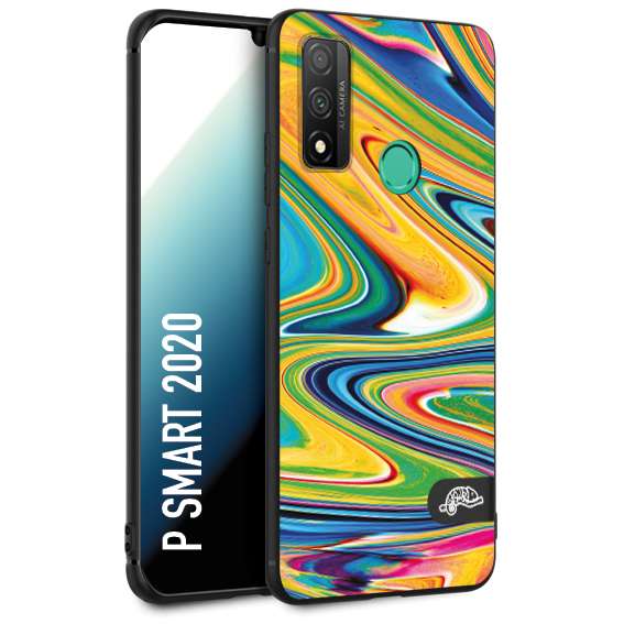 CUSTOMIZZA - Custodia cover nera morbida in tpu compatibile per Huawei P Smart 2020 colorata fantasia vortice marmo arcobaleno gialla verde blu