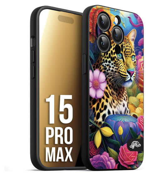 CUSTOMIZZA - Custodia cover nera morbida in tpu compatibile per iPhone 15 PRO MAX astratti donna flower fantasia leopardo ghepardo animali colorati