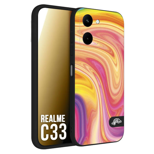 CUSTOMIZZA - Custodia cover nera morbida in tpu compatibile per Realme C33 colorata fantasia vortice marmo onde rosa fucsia gialla