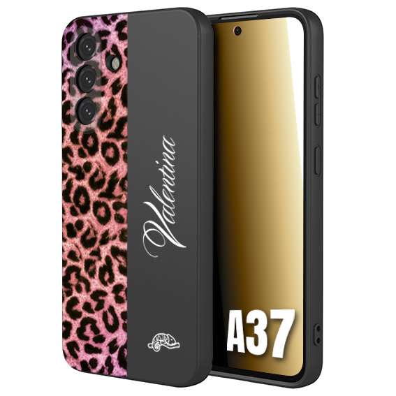 CUSTOMIZZA - Custodia cover nera morbida in tpu compatibile per Samsung A37 leopardato rosa fucsia personalizzata nome iniziali