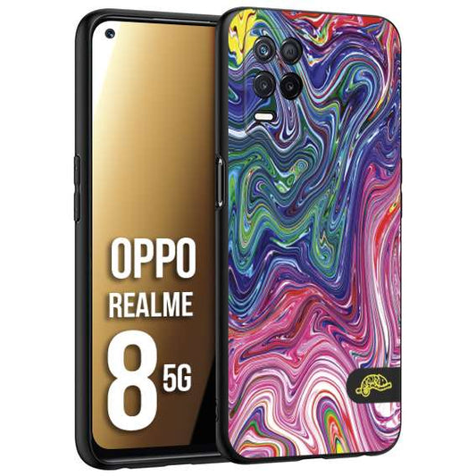 CUSTOMIZZA - Custodia cover nera morbida in tpu compatibile per Realme 8 5G colorata fantasia vortice marmo arcobaleno rosa blu fucsia